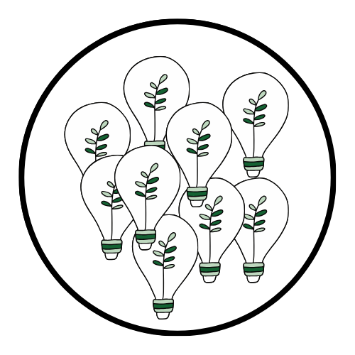 Icon Workshop: Kreis mit gezeichneten Glühbirnen, die von innen bepflanzt sind